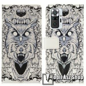 Notesz / mappa tok - BAGOLY / FARKAS MINTÁS - oldalra nyíló, rejtett mágneses záródás, belső zseb, asztali tartó funkció, szilikon belső - Xiaomi Redmi Note 10 Pro / Redmi Note 10 Pro Max kép