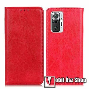 Notesz tok / flip tok - PIROS - hasított bőr, asztali tartó funkciós, oldalra nyíló, rejtett mágneses záródás, bankkártya tartó zseb, szilikon belső - Xiaomi Redmi Note 10 Pro / Redmi Note 10 Pro Max kép