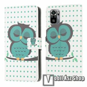 Notesz / mappa tok - ALVÓ BAGOLY MINTÁS - oldalra nyíló, rejtett mágneses záródás, belső zseb, asztali tartó funkció, szilikon belső - Xiaomi Redmi Note 10 / Note 10S / Poco M5s kép