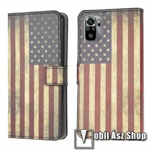 Notesz / mappa tok - USA ZÁSZLÓ MINTÁS - oldalra nyíló, rejtett mágneses záródás, belső zseb, asztali tartó funkció, szilikon belső - Xiaomi Redmi Note 10 / Note 10S / Poco M5s kép