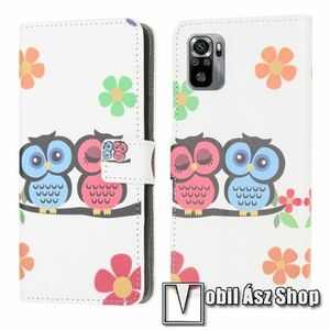 Notesz / mappa tok - BAGOLYPÁR / VIRÁG MINTÁS - oldalra nyíló, rejtett mágneses záródás, belső zseb, asztali tartó funkció, szilikon belső - Xiaomi Redmi Note 10 / Note 10S / Poco M5s kép
