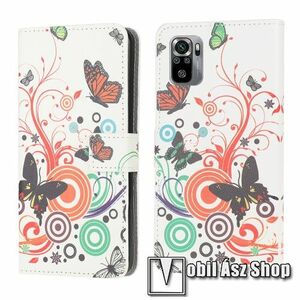 Notesz / mappa tok - PILLANGÓ / VIRÁG MINTÁS - oldalra nyíló, rejtett mágneses záródás, belső zseb, asztali tartó funkció, szilikon belső - Xiaomi Redmi Note 10 / Note 10S / Poco M5s kép
