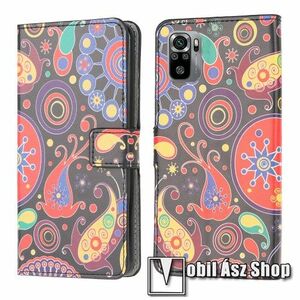 Notesz / mappa tok - SZÍNES VIRÁG MINTÁS - oldalra nyíló, rejtett mágneses záródás, belső zseb, asztali tartó funkció, szilikon belső - Xiaomi Redmi Note 10 / Note 10S / Poco M5s kép