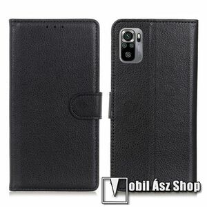WALLET notesz tok / flip tok - FEKETE - asztali tartó funkciós, oldalra nyíló, rejtett mágneses záródás, bankkártyatartó zseb, szilikon belső - Xiaomi Redmi Note 10 / Note 10S / Poco M5s kép