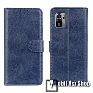 Notesz tok / flip tok - KÉK - hasított bőr, asztali tartó funkciós, oldalra nyíló, rejtett mágneses záródás, bankkártya tartó zseb, szilikon belső - Xiaomi Redmi Note 10 / Note 10S / Poco M5s kép