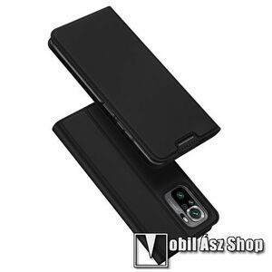 DUX DUCIS Skin Pro Series slim design notesz / mappa tok - FEKETE - asztali tartó funkciós, oldalra nyíló, rejtett mágneses záródás, bankkártyatartó zseb, szilikon belső - Xiaomi Redmi Note 10 / Note 10S / Poco M5s - GYÁRI kép