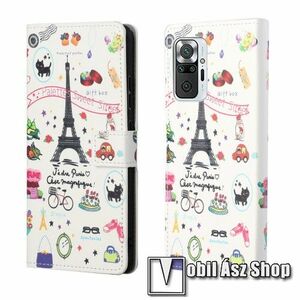 Notesz / mappa tok - EIFFEL TORONY MINTÁS - oldalra nyíló, rejtett mágneses záródás, belső zseb, asztali tartó funkció, szilikon belső - Xiaomi Redmi Note 10 Pro / Redmi Note 10 Pro Max kép