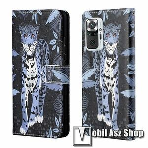 Notesz / mappa tok - LEOPÁRD MINTÁS - oldalra nyíló, rejtett mágneses záródás, belső zseb, asztali tartó funkció, szilikon belső - Xiaomi Redmi Note 10 Pro / Redmi Note 10 Pro Max kép