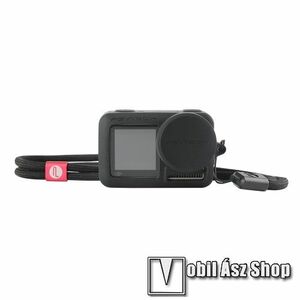 Szilikon védő tok DJI OSMO Action-höz - csuklópánt, lencsevédő kupak - FEKETE kép