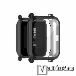 Okosóra szilikon védő tok / keret - GALVANIZÁLT FEKETE - Szilikon előlapvédő is! - Xiaomi Amazfit Pop / Pop Pro / GTS 2 mini / Amazfit Bip U / Amazfit Bip 1S / Amazfit Bip Lite kép