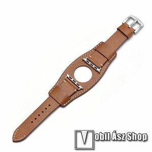 Okosóra szíj valódi bőr - 80mm + 120mm hosszú - VILÁGOSBARNA - APPLE Watch Series 1/2/3 42mm / 4/5/6/SE 44mm / 7/8/9 45mm / Ultra / Ultra 2 49mm kép
