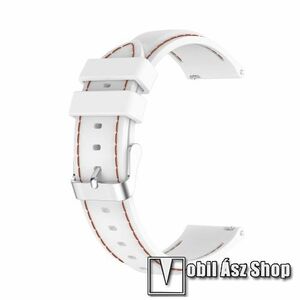 Okosóra szíj - FEHÉR - szilikon, barna varrással - 93mm + 130mm hosszú, 22mm széles - SAMSUNG Galaxy Watch 46mm / Watch GT2 46mm / Watch GT 2e / Galaxy Watch3 45mm / Honor MagicWatch 2 46mm kép