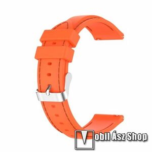 Okosóra szíj - NARANCSSÁRGA - szilikon, barna varrással - 93mm + 120mm hosszú, 22mm széles - SAMSUNG Galaxy Watch 46mm / Watch GT2 46mm / Watch GT 2e / Galaxy Watch3 45mm / Honor MagicWatch 2 46mm kép