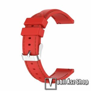 Okosóra szíj - PIROS - szilikon, barna varrással - 93mm + 130mm hosszú, 22mm széles - SAMSUNG Galaxy Watch 46mm / Watch GT2 46mm / Watch GT 2e / Galaxy Watch3 45mm / Honor MagicWatch 2 46mm kép