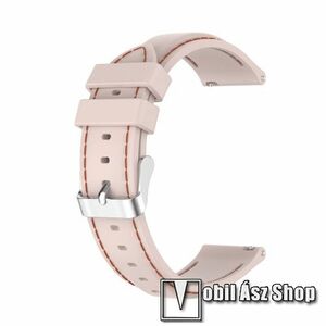 Okosóra szíj - RÓZSASZÍN - szilikon, barna varrással - 93mm + 130mm hosszú, 22mm széles - SAMSUNG Galaxy Watch 46mm / Watch GT2 46mm / Watch GT 2e / Galaxy Watch3 45mm / Honor MagicWatch 2 46mm kép