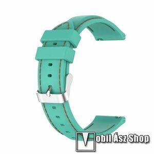 Okosóra szíj - ZÖLD - szilikon, barna varrással - 93mm + 130mm hosszú, 22mm széles - SAMSUNG Galaxy Watch 46mm / Watch GT2 46mm / Watch GT 2e / Galaxy Watch3 45mm / Honor MagicWatch 2 46mm kép