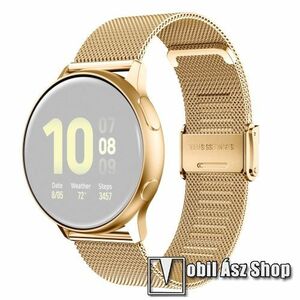 Fém milánói okosóra szíj - rozsdamentes acél, fém háló kialakítás, csatos - ARANY - 114mm+85mm hosszú, 22mm széles - SAMSUNG Galaxy Watch 46mm / Watch GT2 46mm / Watch GT 2e / Galaxy Watch3 45mm / Honor MagicWatch 2 46mm kép