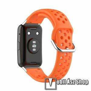 Okosóra szíj - légáteresztő, sportoláshoz, szilikon - 136mm + 92mm hosszú - NARANCSSÁRGA - HUAWEI Watch Fit / Watch Fit Elegant Edition kép