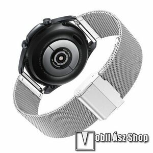 Fém milánói okosóra szíj - rozsdamentes acél, fém háló kialakítás, csatos - EZÜST - 110mm+75mm hosszú, 22mm széles - SAMSUNG Galaxy Watch 46mm / Watch GT2 46mm / Watch GT 2e / Galaxy Watch3 45mm / Honor MagicWatch 2 46mm kép
