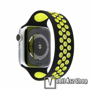 Okosóra szíj - légáteresztő, sportoláshoz, szilikon - 155mm hosszú - FEKETE / CITROMSÁRGA - APPLE Watch Series 1/2/3 38mm / 4/5/6/SE 40mm / 7/8/9 41mm kép