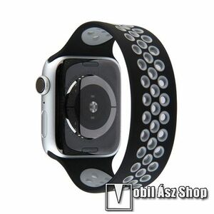 Okosóra szíj - légáteresztő, sportoláshoz, szilikon - 155mm hosszú - FEKETE / SZÜRKE - APPLE Watch Series 1/2/3 38mm / 4/5/6/SE 40mm / 7/8/9 41mm kép