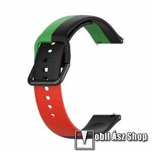 Okosóra szíj - FEKETE / ZÖLD / PIROS - szilikon - 88mm + 130mm hosszú, 22mm széles - SAMSUNG Galaxy Watch 46mm / Watch GT2 46mm / Watch GT 2e / Galaxy Watch3 45mm / Honor MagicWatch 2 46mm kép