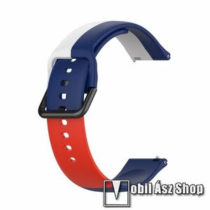 Okosóra szíj - FEHÉR / KÉK / PIROS - szilikon - 88mm + 130mm hosszú, 22mm széles - SAMSUNG Galaxy Watch 46mm / Watch GT2 46mm / Watch GT 2e / Galaxy Watch3 45mm / Honor MagicWatch 2 46mm kép