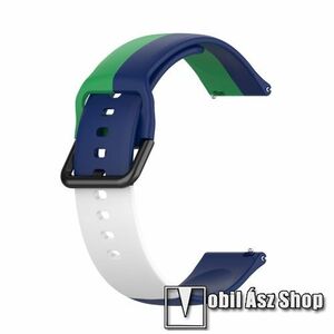 Okosóra szíj - ZÖLD / KÉK / FEHÉR - szilikon - 88mm + 130mm hosszú, 22mm széles - SAMSUNG Galaxy Watch 46mm / Watch GT2 46mm / Watch GT 2e / Galaxy Watch3 45mm / Honor MagicWatch 2 46mm kép