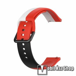 Okosóra szíj - FEKETE / FEHÉR / PIROS - szilikon - 88mm + 130mm hosszú, 20mm széles - SAMSUNG Galaxy Watch 42mm / Amazfit GTS / Galaxy Watch3 41mm / HUAWEI Watch GT 2 42mm / Galaxy Watch Active / Active 2 kép