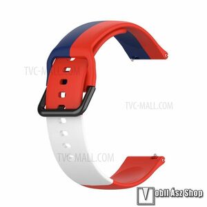 Okosóra szíj - KÉK / FEHÉR / PIROS - szilikon - 88mm + 130mm hosszú, 20mm széles - SAMSUNG Galaxy Watch 42mm / Amazfit GTS / Galaxy Watch3 41mm / HUAWEI Watch GT 2 42mm / Galaxy Watch Active / Active 2 kép