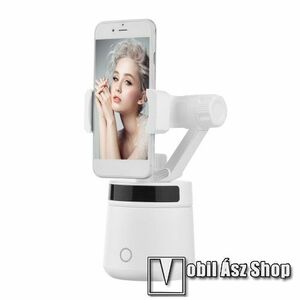 UNIVERZÁLIS tárgy / arckövetős állvány adapter, panoráma - 1/4"-os univerzális csatlakozó, 360°-ban forgatható, 180°-ban dönthető, 1500mAh beépített akkumulátor, 65mm-90mm-ig nyíló bölcső, telefonnal vezérelhető - FEHÉR kép