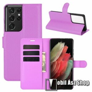 WALLET notesz tok / flip tok - LILA - asztali tartó funkciós, oldalra nyíló, rejtett mágneses záródás, bankkártyatartó zseb, szilikon belső - SAMSUNG Galaxy S21 Ultra 5G (SM-G998B/SM-G998B/DS) kép