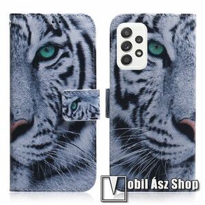 Notesz / mappa tok - TIGRIS MINTÁS - oldalra nyíló, rejtett mágneses záródás, bankkártyatartó zseb, asztali tartó funkció, szilikon belső - SAMSUNG Galaxy A72 5G (SM-A726F) / Galaxy A72 4G (SM-A725F) kép