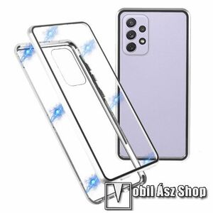 Alumínium védő keret / hátlap - EZÜST - 360°-os védelem, alumínium védő keret, mágneses előlap + hátlap keret, előlap + hátlap védő edzett üveggel - SAMSUNG Galaxy A72 5G (SM-A726F) / Galaxy A72 4G (SM-A725F) kép