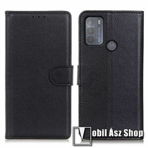 WALLET notesz tok / flip tok - FEKETE - asztali tartó funkciós, oldalra nyíló, rejtett mágneses záródás, bankkártyatartó zseb, szilikon belső - MOTOROLA Moto G50 kép
