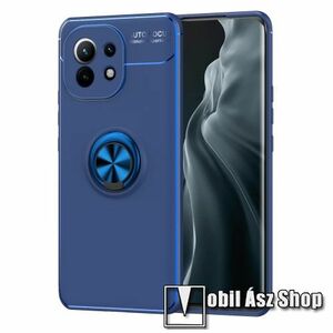OTT! METAL RING szilikon védő tok / hátlap - SÖTÉTKÉK - fém ujjgyűrű, tapadófelület mágneses autós tartóhoz, kitámasztható, ERŐS VÉDELEM! - Xiaomi Mi 11 kép