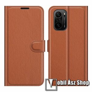 WALLET notesz tok / flip tok - BARNA - asztali tartó funkciós, oldalra nyíló, rejtett mágneses záródás, bankkártyatartó zseb, szilikon belső - Xiaomi Redmi K40 / Redmi K40 Pro / Redmi K40 Pro Plus / Mi 11i / Mi 11X / Mi 11X Pro / Poco F3 kép