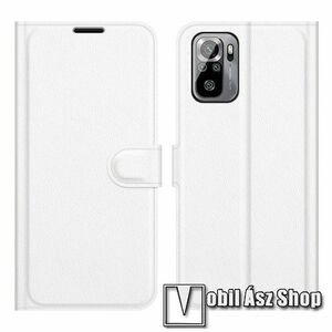 WALLET notesz tok / flip tok - FEHÉR - asztali tartó funkciós, oldalra nyíló, rejtett mágneses záródás, bankkártyatartó zseb, szilikon belső - Xiaomi Redmi Note 10 / Note 10S / Poco M5s kép