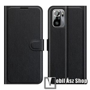 WALLET notesz tok / flip tok - FEKETE - asztali tartó funkciós, oldalra nyíló, rejtett mágneses záródás, bankkártyatartó zseb, szilikon belső - Xiaomi Redmi Note 10 / Note 10S / Poco M5s kép