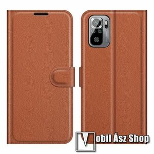 WALLET notesz tok / flip tok - BARNA - asztali tartó funkciós, oldalra nyíló, rejtett mágneses záródás, bankkártyatartó zseb, szilikon belső - Xiaomi Redmi Note 10 / Note 10S / Poco M5s kép