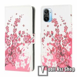 Notesz / mappa tok - VIRÁGZÓ FA MINTÁS - oldalra nyíló, rejtett mágneses záródás, bankkártyatartó zseb, asztali tartó funkció, szilikon belső - Xiaomi Redmi K40 / Redmi K40 Pro / Redmi K40 Pro Plus / Mi 11i / Mi 11X / Mi 11X Pro / Poco F3 kép