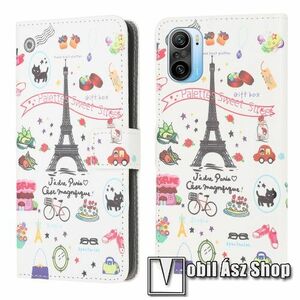 Notesz / mappa tok - EIFFEL TORONY MINTÁS - oldalra nyíló, rejtett mágneses záródás, bankkártyatartó zseb, asztali tartó funkció, szilikon belső - Xiaomi Redmi K40 / Redmi K40 Pro / Redmi K40 Pro Plus / Mi 11i / Mi 11X / Mi 11X Pro / Poco F3 kép