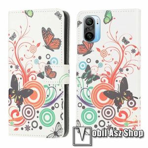 Notesz / mappa tok - PILLANGÓ / VIRÁG MINTÁS - oldalra nyíló, rejtett mágneses záródás, bankkártyatartó zseb, asztali tartó funkció, szilikon belső - Xiaomi Redmi K40 / Redmi K40 Pro / Redmi K40 Pro Plus / Mi 11i / Mi 11X / Mi 11X Pro / Poco F3 kép