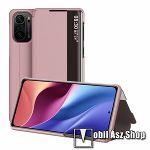 View Window ablakos notesz tok / flip tok - ROSE GOLD - oldalra nyíló, asztali tartó funkciós, műanyag belső - Xiaomi Redmi K40 / Redmi K40 Pro / Redmi K40 Pro Plus / Mi 11i / Mi 11X / Mi 11X Pro / Poco F3 kép