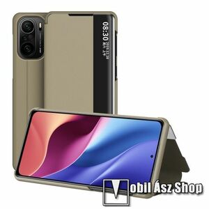 View Window ablakos notesz tok / flip tok - ARANY - oldalra nyíló, asztali tartó funkciós, műanyag belső - Xiaomi Redmi K40 / Redmi K40 Pro / Redmi K40 Pro Plus / Mi 11i / Mi 11X / Mi 11X Pro / Poco F3 kép