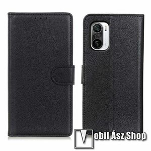 WALLET notesz tok / flip tok - FEKETE - asztali tartó funkciós, oldalra nyíló, rejtett mágneses záródás, bankkártyatartó zseb, szilikon belső - Xiaomi Redmi K40 / Redmi K40 Pro / Redmi K40 Pro Plus / Mi 11i / Mi 11X / Mi 11X Pro / Poco F3 kép