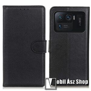 WALLET notesz tok / flip tok - FEKETE - asztali tartó funkciós, oldalra nyíló, rejtett mágneses záródás, bankkártyatartó zseb, szilikon belső - Xiaomi Mi 11 Ultra kép