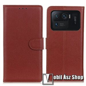 WALLET notesz tok / flip tok - BARNA - asztali tartó funkciós, oldalra nyíló, rejtett mágneses záródás, bankkártyatartó zseb, szilikon belső - Xiaomi Mi 11 Ultra kép