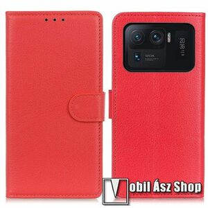 WALLET notesz tok / flip tok - PIROS - asztali tartó funkciós, oldalra nyíló, rejtett mágneses záródás, bankkártyatartó zseb, szilikon belső - Xiaomi Mi 11 Ultra kép