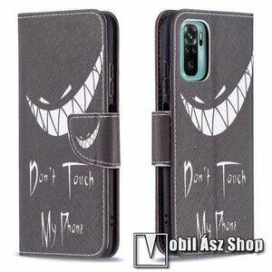 Notesz / mappa tok - Do Not Touch My Phone MINTÁS - oldalra nyíló, rejtett mágneses záródás, belső zseb, asztali tartó funkció, szilikon belső - Xiaomi Redmi Note 10 / Note 10S / Poco M5s kép